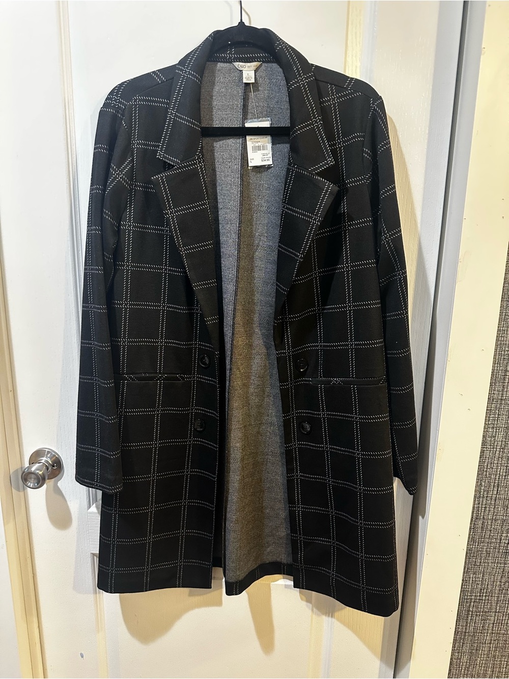 Cato Black Windowpane Long Blazer